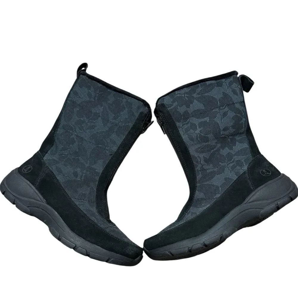 Lands’ End Black Leaf Pattern Winter Boots